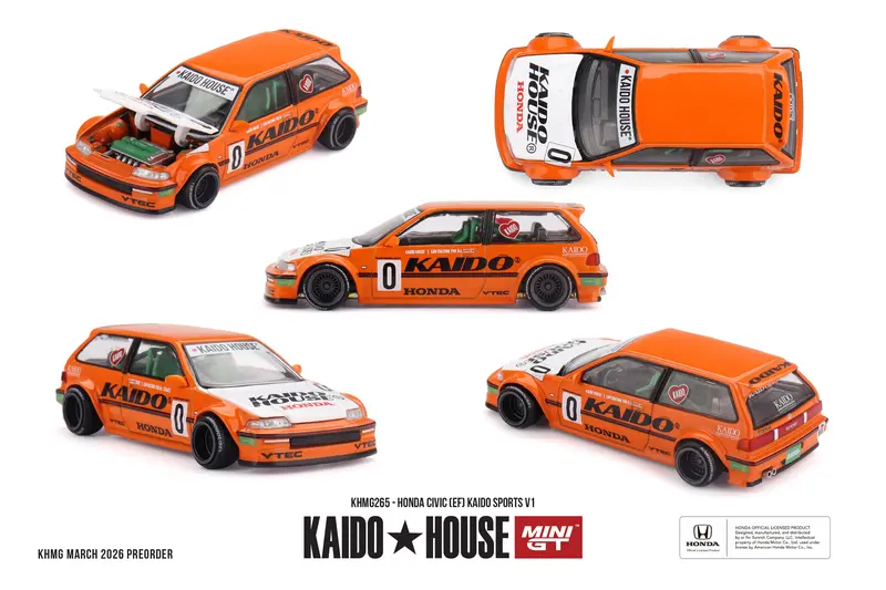 (Pre-Order) 1:64 Honda Civic (Ef) Kaido Sports V1 - Orange -- Kaido House X Mini Gt Khmg265 1