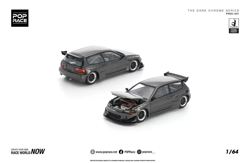 (Pre-Order) 1:64 Honda Civic Eg6 Pandem -- Dark Chrome Series -- Pop Race 1