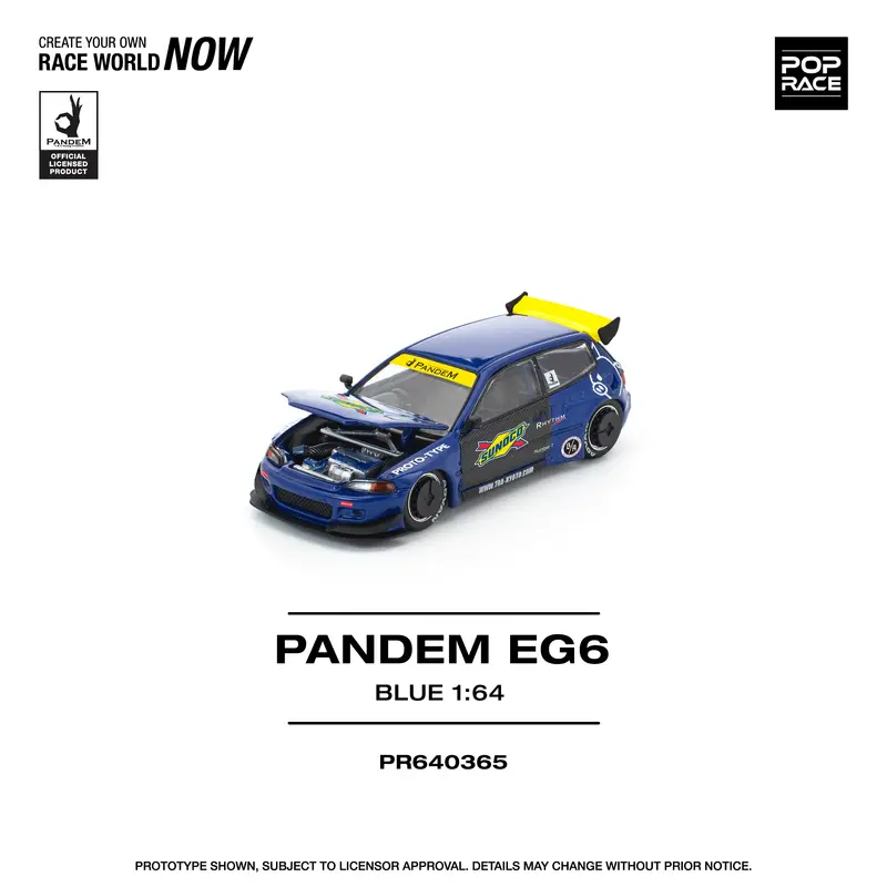 (Pre-Order) 1:64 Honda Civic Eg6 Pandem -- Sunoco Blue/Yellow -- Pop Race 1