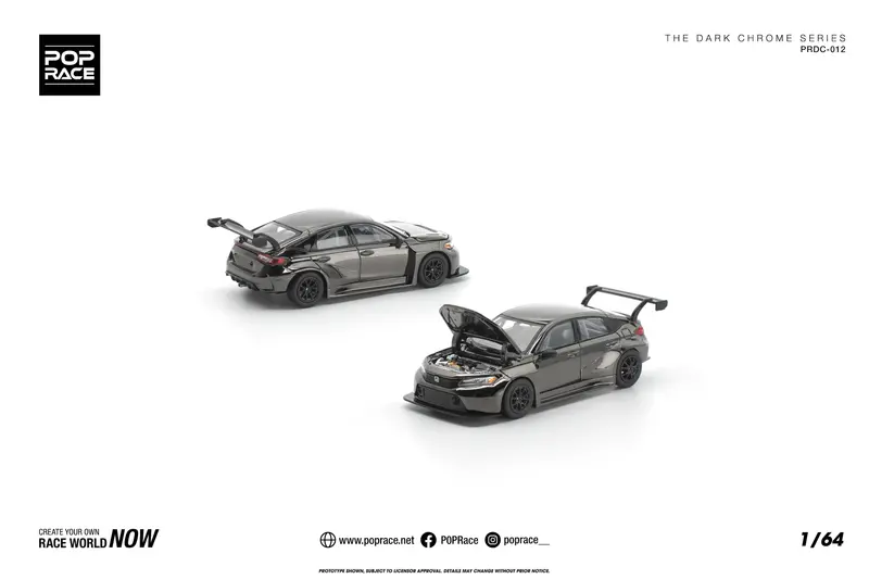 (Pre-Order) 1:64 Honda Civic (Fl5) Type R Tcr -- Dark Chrome Series -- Pop Race 1