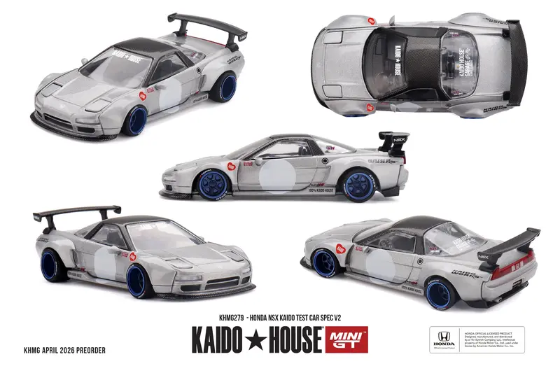 (Pre-Order) 1:64 Honda Nsx Kaido Test Car Spec V2 - Grey -- Kaido House X Mini Gt Khmg279 1