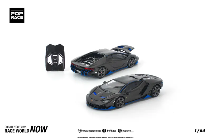 (Pre-Order) 1:64 Lamborghini Centenario -- Carbon / Blue -- Pop Race 1