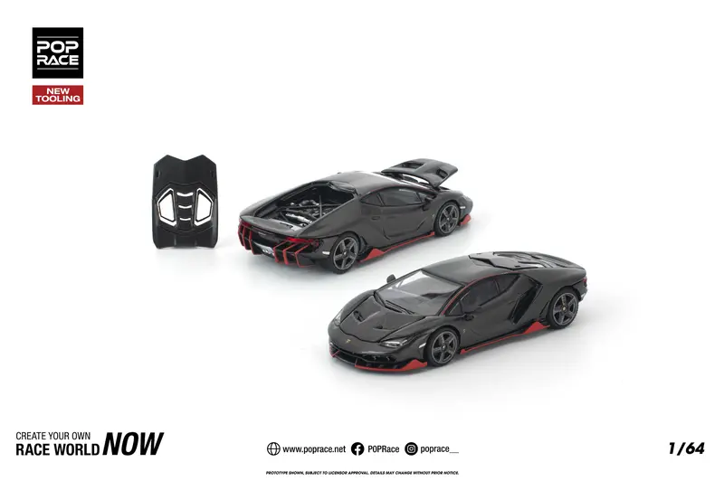 (Pre-Order) 1:64 Lamborghini Centenario -- Carbon/Red -- Pop Race 1