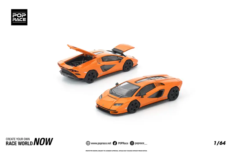 (Pre-Order) 1:64 Lamborghini Countach Lp1 800-4 -- Arancia Atlas (Orange) -- Pop Race 1