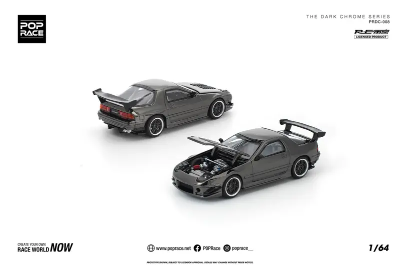 (Pre-Order) 1:64 Mazda Rx-7 (Fc3s) Re-Amemiya -- Dark Chrome Series -- Pop Race 1