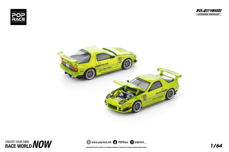 (Pre-Order) 1:64 Mazda Rx-7 (Fc3s) Re-Amemiya Widebody -- Luminous Green -- Pop Race 1