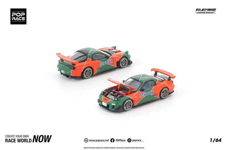 (Pre-Order) 1:64 Mazda Rx-7 (Fd3s) Re-Amemiya -- Orange/Green Renown -- Pop Race 1