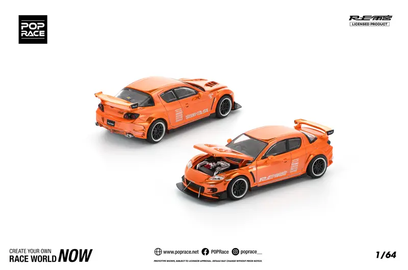 (Pre-Order) 1:64 Mazda Rx-8 Re-Amemiya -- Chrome Orange -- Pop Race 1