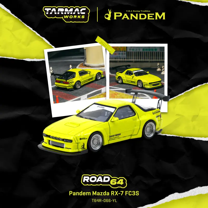 (Pre-Order) 1:64 Mazda Rx7 (Fc3s) Pandem -- Yellow -- Tarmac Works 1