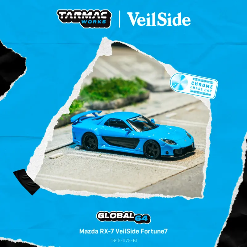 (Pre-Order) 1:64 Mazda Rx7 Veilside Fortune7 -- Blue/Black -- Tarmac Works 1