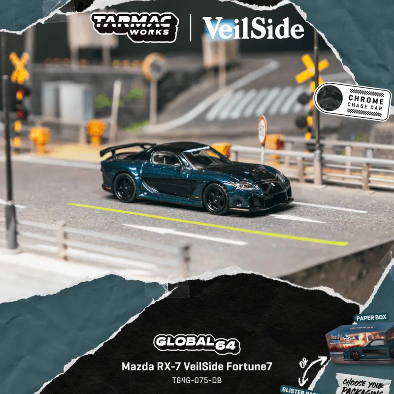 (Pre-Order) 1:64 Mazda Rx7 Veilside Fortune7 -- Dark Blue/Black -- Tarmac Works 1