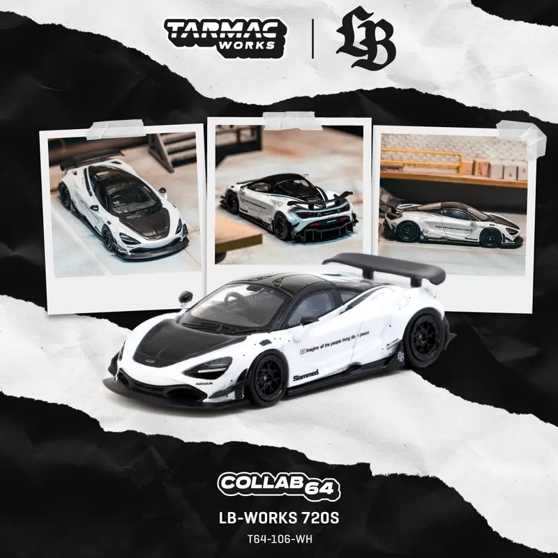 (Pre-Order) 1:64 Mclaren 720S Lb-Works -- White/Black -- Tarmac Works X Cm-Model 1