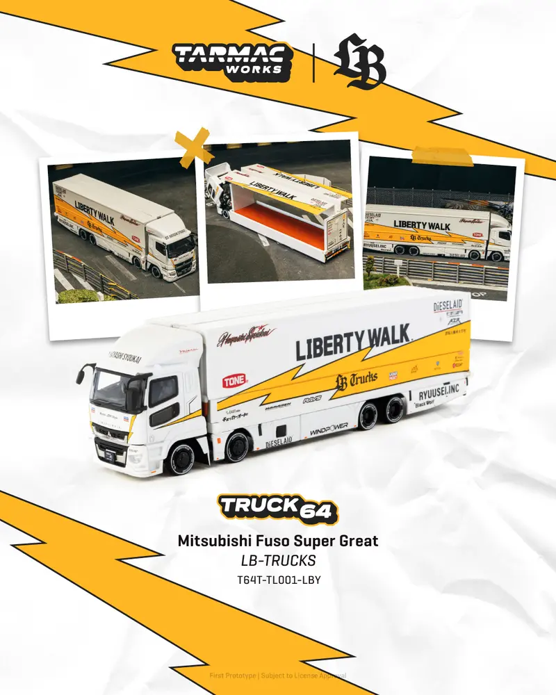 (Pre-Order) 1:64 Mitsubishi Fuso Super Great -- Yellow/White Liberty Walk Lb-Trucks -- Tarmac Works 1