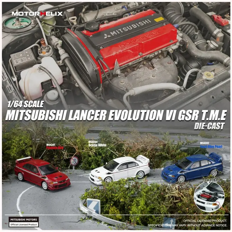 (Pre-Order) 1:64 Mitsubishi Lancer Evolution Vi Gsr T.M.E. -- Metal Blue Pearl -- Motorhelix 2