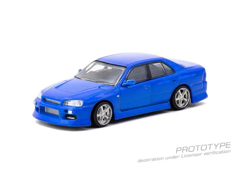 (Pre-Order) 1:64 Nissan R34 Skyline Sedan Uras -- Blue -- Tarmac Works 1