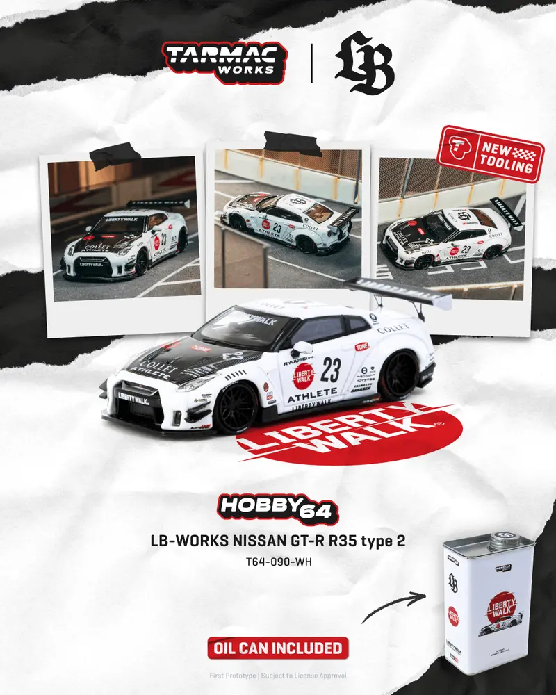 (Pre-Order) 1:64 Nissan R35 Gtr Lb-Works Type 2 -- White/Black -- Tarmac Works 1