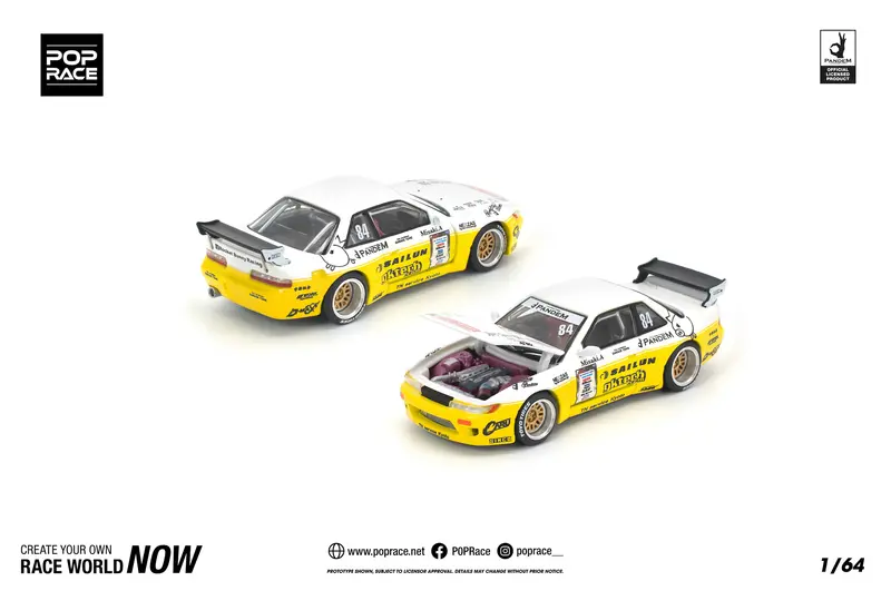 (Pre-Order) 1:64 Nissan Silvia S13 Pandem -- 2020 D1 Lights Yellow/White -- Pop Race 1