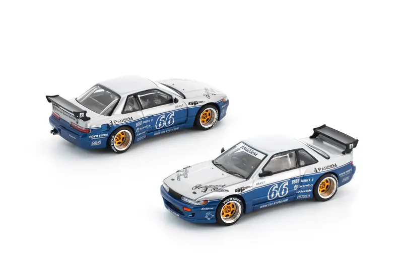 (Pre-Order) 1:64 Nissan Silvia S13 Pandem -- Moontech Blue/Silver -- Pop Race 1