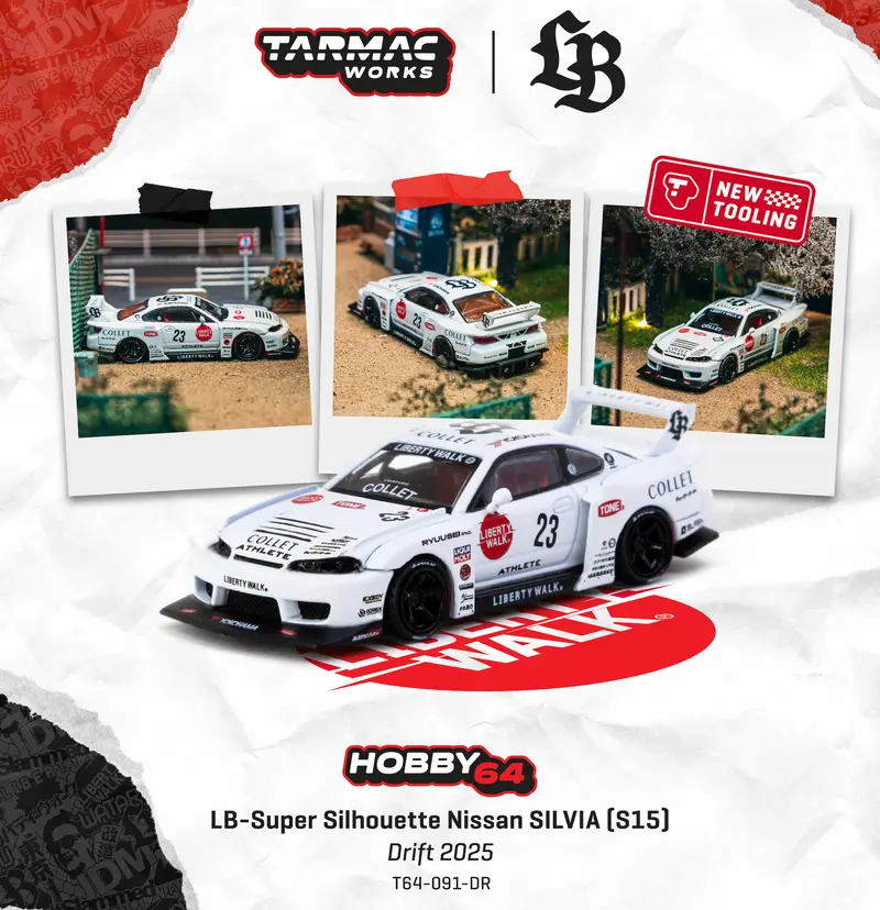 (Pre-Order) 1:64 Nissan Silvia (S15) Lb-Super Silhouette -- #23 White 2025 Drift -- Tarmac Works 1