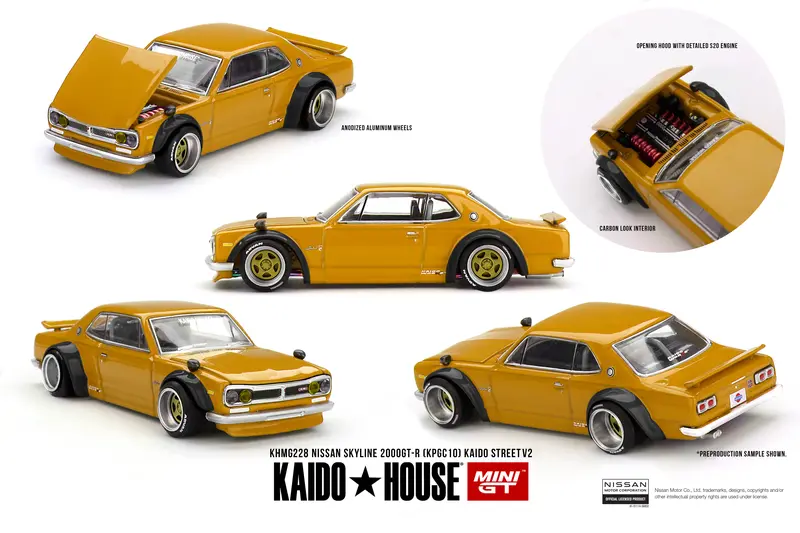 (Pre-Order) 1:64 Nissan Skyline 2000Gt-R (Kpgc10) Kaido Street V2 - Yellow -- Kaido House X Mini Gt Khmg228 1