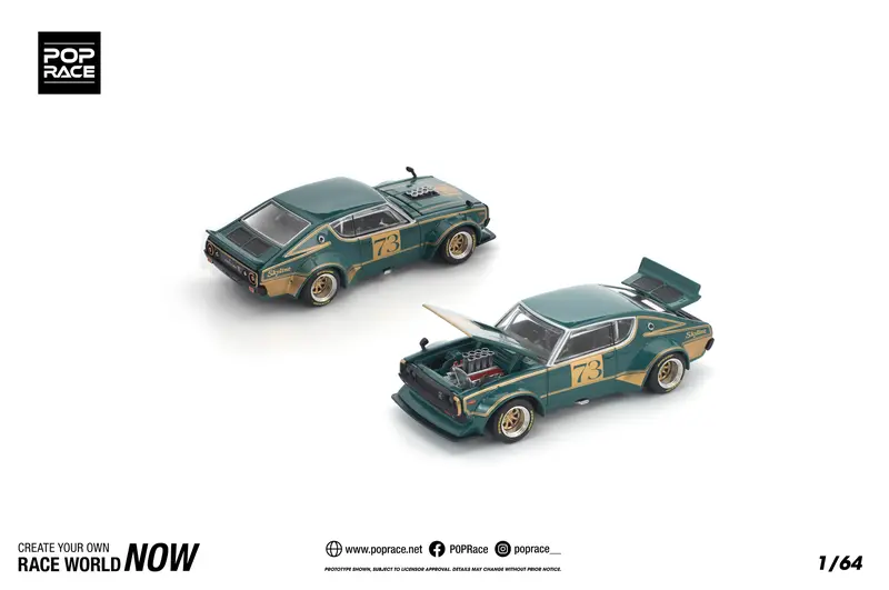 (Pre-Order) 1:64 Nissan Skyline Gt-R (Kpgc110) Kenmeri -- #73 Green/Gold -- Pop Race 1