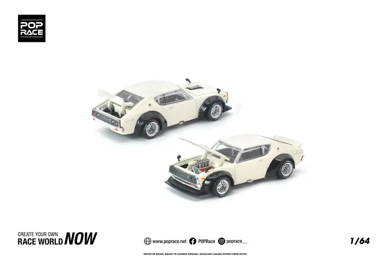 (Pre-Order) 1:64 Nissan Skyline Gt-R (Kpgc110) Kenmeri -- V8 Drift Car White -- Pop Race 1