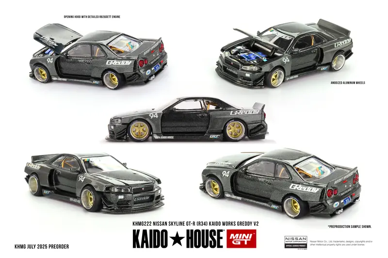 (Pre-Order) 1:64 Nissan Skyline Gt-R R34 Kaido V2 - Greddy -- Kaido House X Mini Gt Khmg222 1