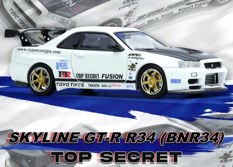 (Pre-Order) 1:64 Nissan Skyline Gt-R (R34) Top Secret -- White -- Inno64 1