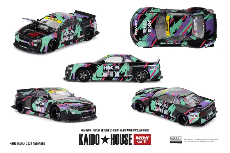 (Pre-Order) 1:64 Nissan Skyline Gtr (R34) V2 - Hks -- Kaido House X Mini Gt Khmg280 1