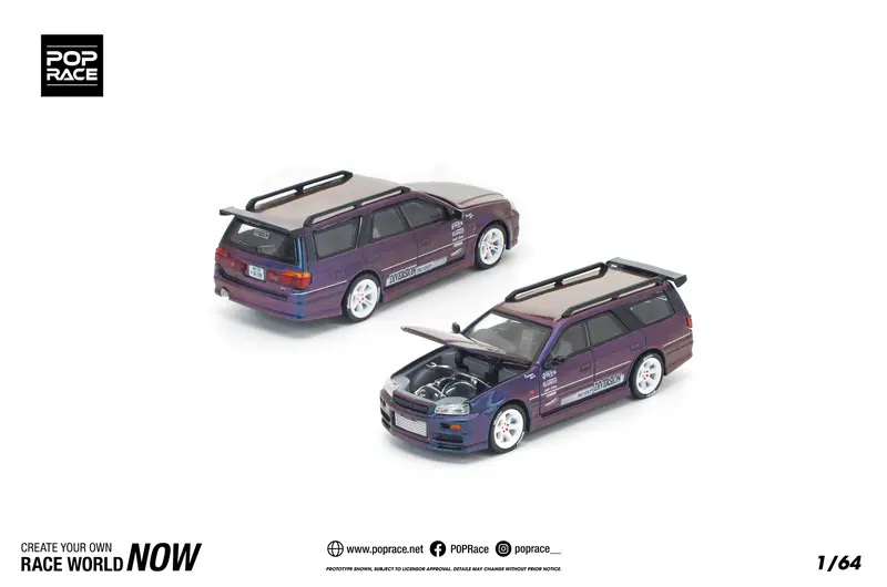 (Pre-Order) 1:64 Nissan Stagea W/R34 Gtr Skyline Front -- Magic Purple -- Pop Race 1