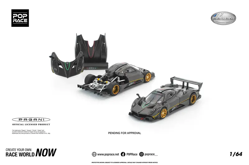 (Pre-Order) 1:64 Pagani Zonda R -- Black/Gold -- Pop Race 1