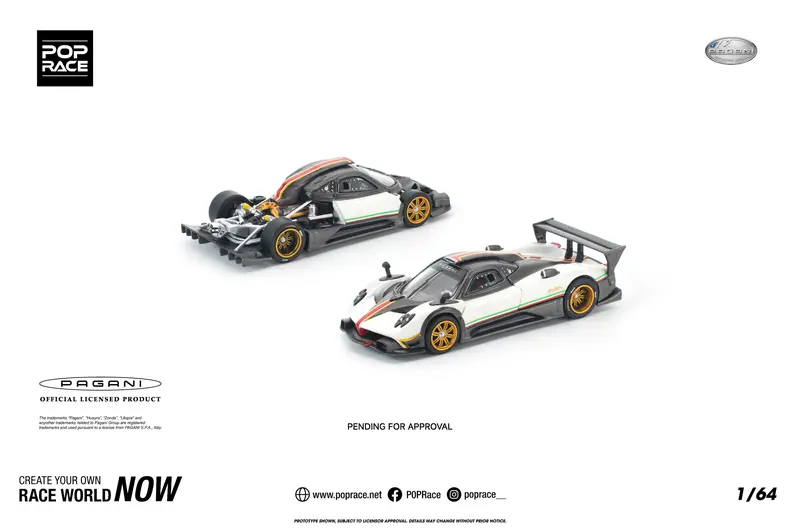 (Pre-Order) 1:64 Pagani Zonda R -- White -- Pop Race 1
