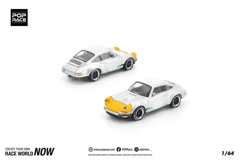 (Pre-Order) 1:64 Porsche 911 By Singer -- Sccs Homage - Yellow/Silver -- Pop Race 1