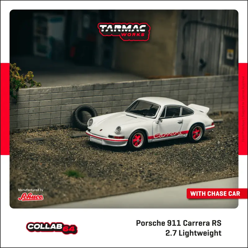 (Pre-Order) 1:64 Porsche 911 Carrera Rs 2.7 Lightweight -- White/Red -- Tarmac Works 1