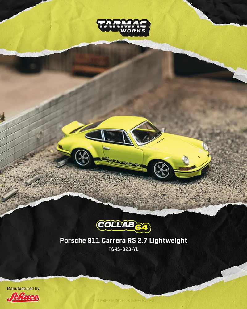 (Pre-Order) 1:64 Porsche 911 Carrera Rs 2.7 Lightweight -- Yellow -- Tarmac Works X Schuco 1