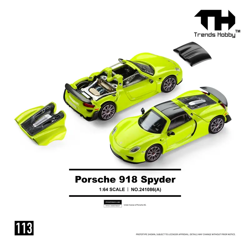 (Pre-Order) 1:64 Porsche 918 Spyder -- Acid Yellow -- Trends Hobby 2