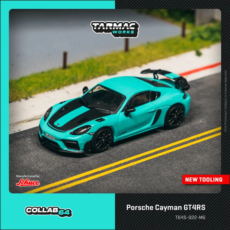 (Pre-Order) 1:64 Porsche Cayman Gt4rs -- Mint Green -- Tarmac Works X Schuco 1