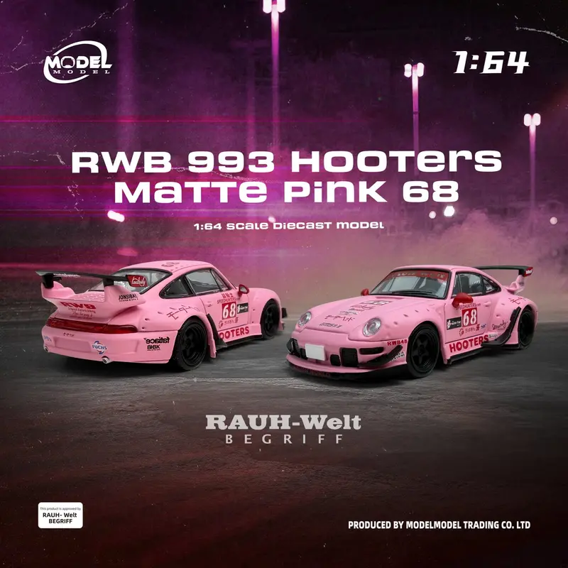 (Pre-Order) 1:64 Rwb 993 -- #68 Hooters Matte Pink -- Model-Model 1