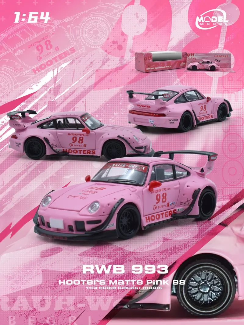 (Pre-Order) 1:64 Rwb 993 -- #98 Hooters Matte Pink -- Model-Model 1
