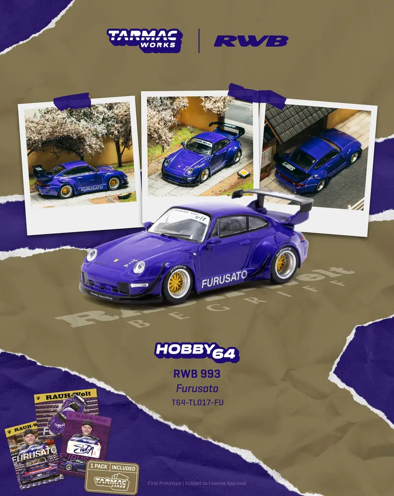 (Pre-Order) 1:64 Rwb 993 -- "Furusato" Purple -- Tarmac Works X Tarmac Cards 1