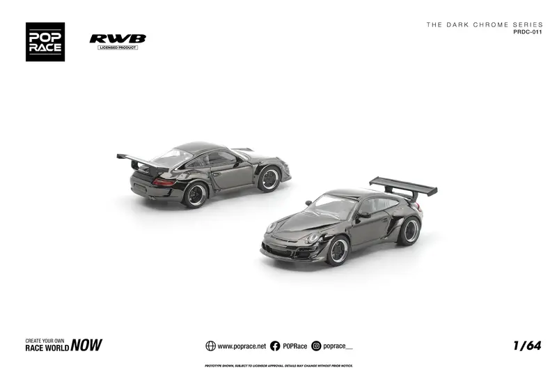 (Pre-Order) 1:64 Rwb 997 -- Dark Chrome Series -- Pop Race Porsche 911 1