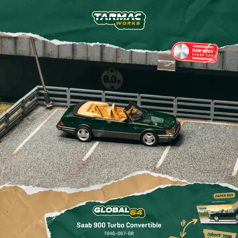 (Pre-Order) 1:64 Saab 900 Turbo Convertible -- Green -- Tarmac Works 1