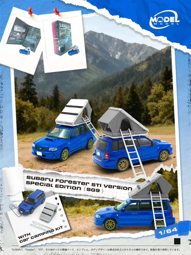 (Pre-Order) 1:64 Subaru Forester Sg9 Sti W/Car Camping Kit -- Blue -- Model-Model 1