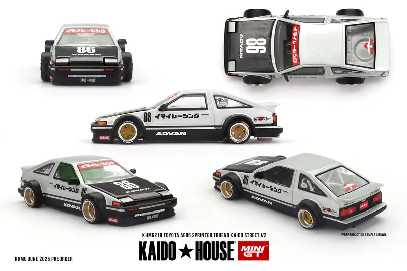 (Pre-Order) 1:64 Toyota Ae86 Sprinter Trueno Kaido Street V2 -- White/Black -- Kaido House X Mini Gt Khmg218 1