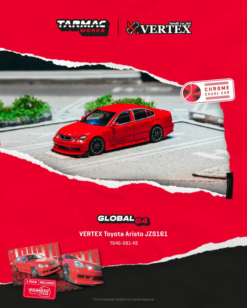 (Pre-Order) 1:64 Toyota Aristo Jzs161 Vertex -- Red -- Tarmac Works X Tarmac Cards 1