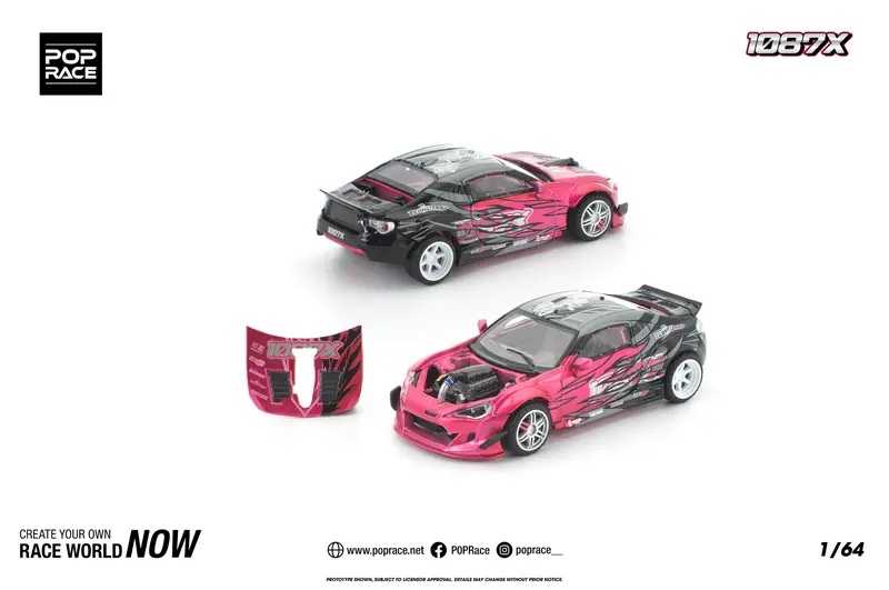 (Pre-Order) 1:64 Toyota Gt86 -- 1087X Black/Pink -- Pop Race 1