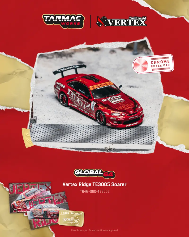 (Pre-Order) 1:64 Toyota Soarer Vertex Ridge Te3005 -- Metallic Red -- Tarmac Works X Tarmac Cards 1