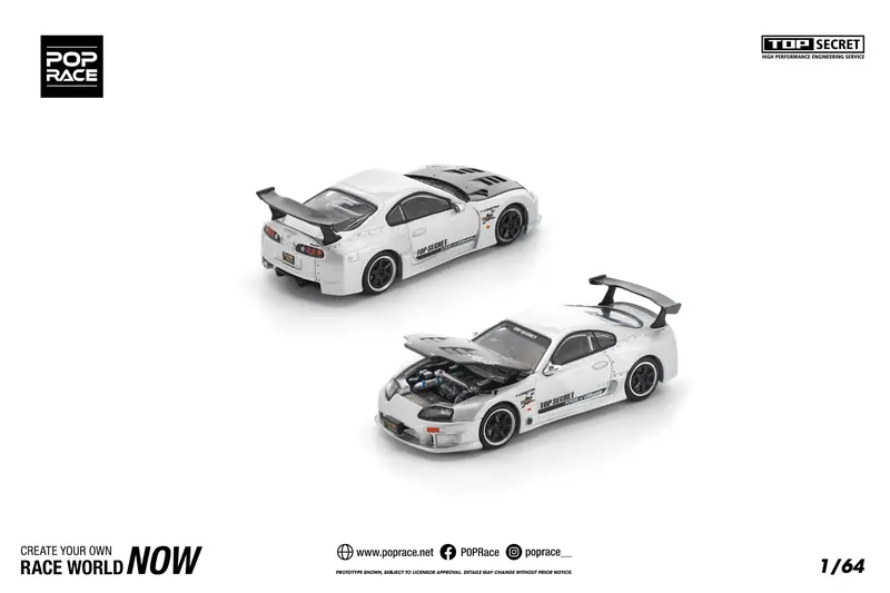 (Pre-Order) 1:64 Toyota Supra (A80) Top Secret Gt300 -- Silver -- Pop Race 1