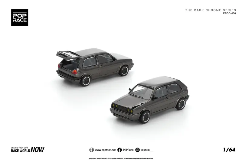(Pre-Order) 1:64 Volkswagen Golf Gti Mk2 -- Dark Chrome Series -- Pop Race 1