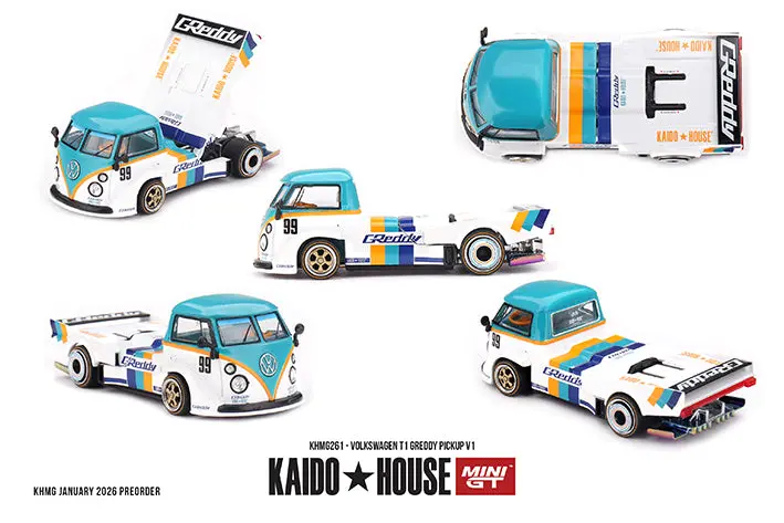 (Pre-Order) 1:64 Volkswagen T1 Kombi Kaido Greddy Pickup V1 -- Kaido House X Mini Gt Khmg261 1